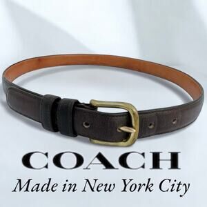Vintage COACH NYC 6602 Leather Belt Brass Buckle Sz 34 Brown 1" Glove Tanned USA